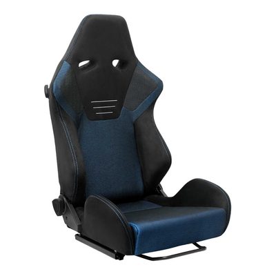 Universal Racing Seat Black Suede And Blue Bird Eye/Cloth With Double Blue Stich
