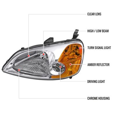 2001-2003 Honda Civic Factory Style Headlights Chrome Housing/Clear Lens