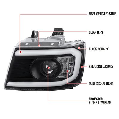 2007-2013 Chevy Avalanche/ 07-2014 Tahoe Suburban LED C-Bar Headlights Black