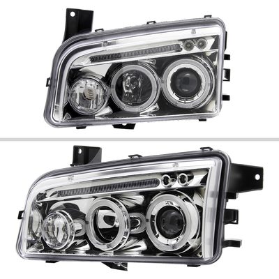 2005-2010 Dodge Charger Dual Halo Projector Headlights Chrome/Clear Lens
