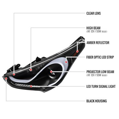 2012-2017 Hyundai Veloster LED Bar Projector Headlight Signal Lights Black