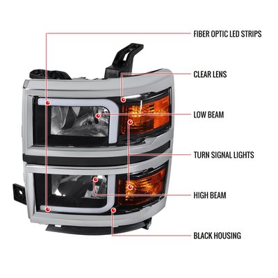 2014-2015 Chevy Silverado 1500 LED Bar Factory Headlights Matt Black/Clear