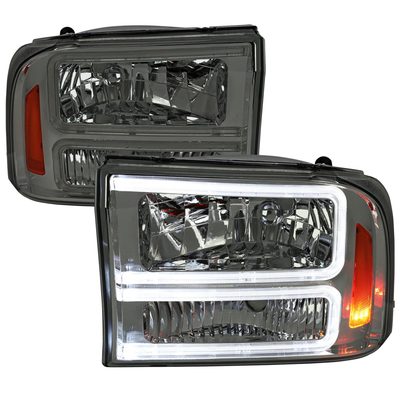 1999-2004 Ford F-250/350/450/550/Excursion Headlights Dual LED C-Bar Smoke
