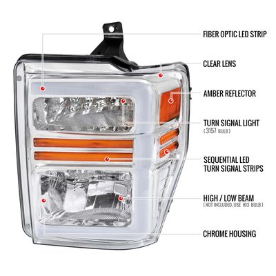 2008-2010 Ford F-250/350/450/550 SuperDuty Signal Factory Headlights Chrome
