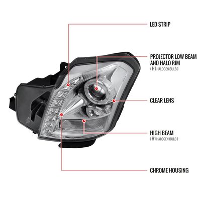 2003-2007 Cadillac CTS Halo Projector Headlights SMD LED Light Strip Chrome