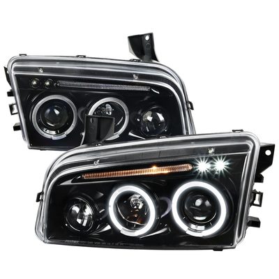 2005-2010 Dodge Charger Dual Halo Projector Headlights Jet Black/Clear Lens