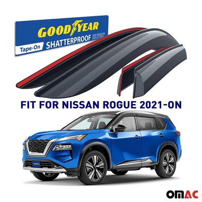 Goodyear Wind Deflectors for Nissan Rogue 2021-2025 Tape-On Premium Smoke 4 pcs
