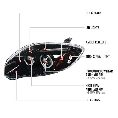 2006-2011 Mitsubishi Eclipse Dual Halo Projector Headlights Jet Black/Clear