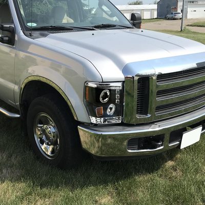 2008-2010 Ford F-250 F-350 F-450 Dual Halo Projector Headlights Matt Black