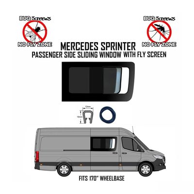 2007-2025 Mercedes Sprinter Sliding Window With Fly Screen Passenger Side