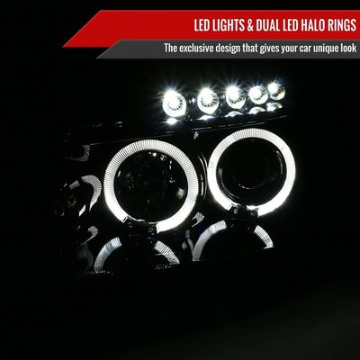 2003-2007 Honda Accord Dual Halo Projector Headlights Glossy Black/Smoke Lens