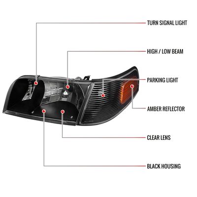 1998-2011 Ford Crown Victoria Factory Headlights Corner Signal Lights Black