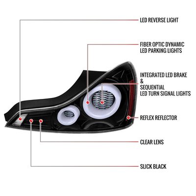 For Infiniti G37 2008-13 / Q60 Coupe 2014-15 LED Tail Lights Switchback Sequential Turn Signals Jet Black Housing Clear Lens