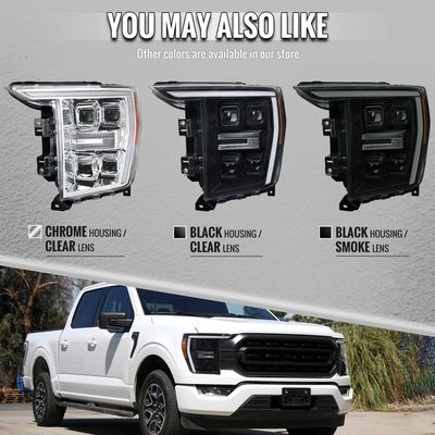 For Ford F-150 2021-2023 Full LED Headlights Sequential DRL Chrome Housing Clear Lens Factory Fit