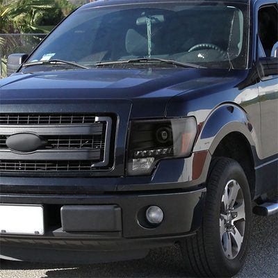 2009-2014 Ford F-150 Projector Headlights w/ LED Light Strip Matte Black/Clear