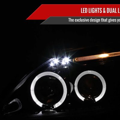 1999-2000 Honda Civic Dual Halo Projector Headlights Glossy Black/Smoke Lens