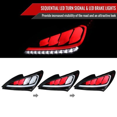 2010-2016 Hyundai Genesis Coupe White Bar LED Tail Lights Matt Black/Clear