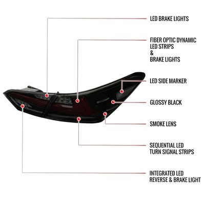 2018-2022 Toyota Camry LED Tail Lights Signal Lamps Glossy Black/Smoke