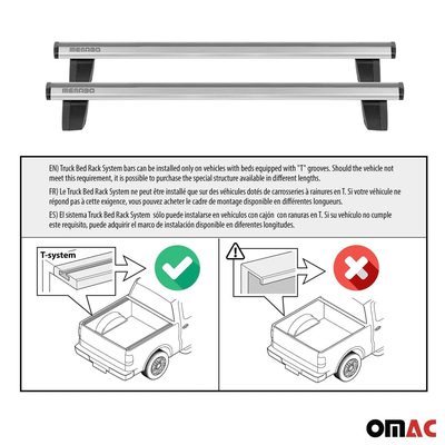 Menabo Truck Bed Rack Aluminum Pick Up Ladder Rack Silver 2Pcs