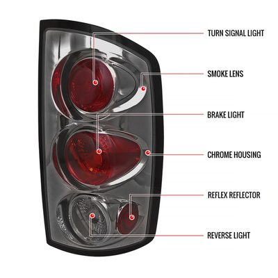 2002-2006 Dodge RAM Tail Lights Chrome Housing/Smoke Lens