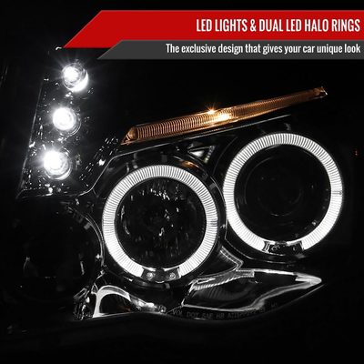 2005-2011 Toyota Tacoma Dual Halo Projector Headlights Chrome/Clear Lens