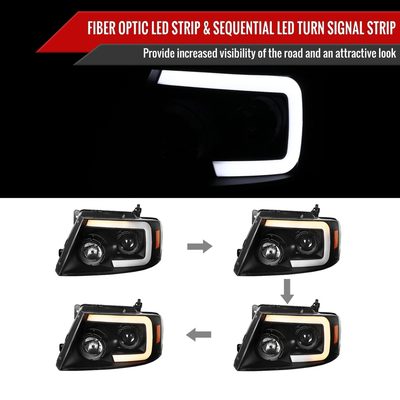 2004-2008 Ford F-150/Lincoln Mark LT LED CBar Projector Headlights Black