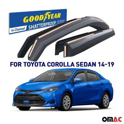 Goodyear Wind Deflectors for Toyota Corolla 2014-2019 Sedan In-channel Smoke 4x