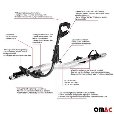Car Rooftop Mount Bike Rack Carrier Bicycle Universal Lockable Silver