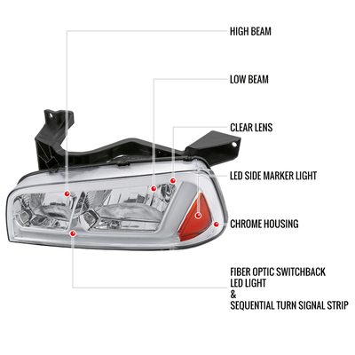 2006-2010 Dodge Charger Sequential LED Bar Factory Headlights Chrome