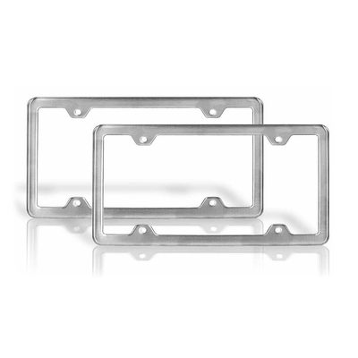 2 Pcs Brushed Chrome S. Steel License Plate Frame Tag Holder