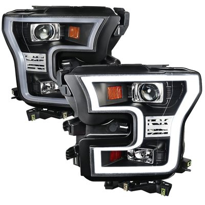 2015-2017 Ford F-150 LED Bar Projector Headlights Matte Black/Clear Lens