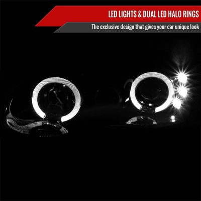 1998-2002 Chevy Camaro Dual Halo Projector Headlights Glossy Black/Smoke Lens