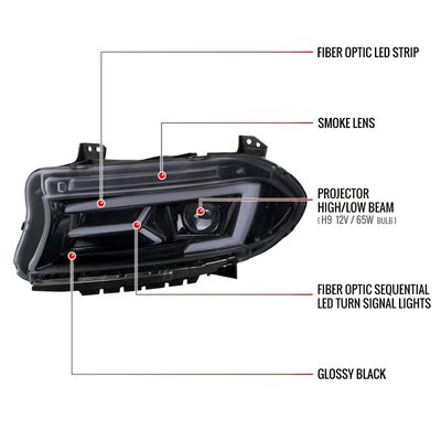 2015-2023 Dodge Charger LED Projector Headlights LED Turn Signal Smoke