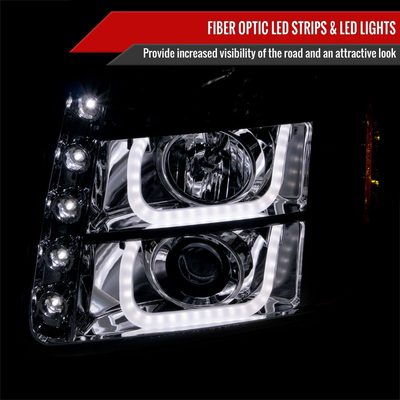 2007-2014 GMC Yukon/Yukon XL 1500/2500 LED U-Bar Projector Headlights Chrome