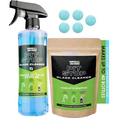 WASH&WHIPS Pit Stop Glass Cleaner / All Surface Cleaner Refill Tablets (Makes 5 Gallons)