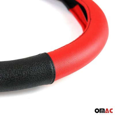 14.5-15.5’’ Steering Wheel Cover Red Black Leather Anti-slip Breathable