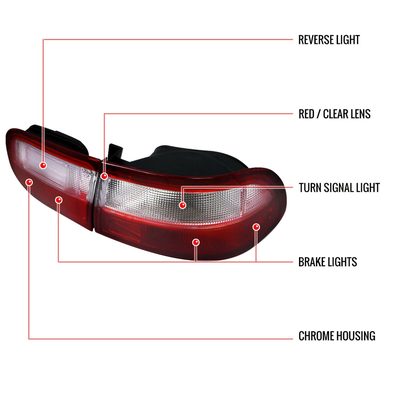 1992-1995 Honda Civic Tail Lights Chrome Housing/Red Clear Lens