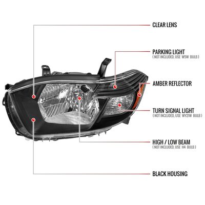 2008-2010 Toyota Highlander Factory Halogen Replacement Headlights Matt Black