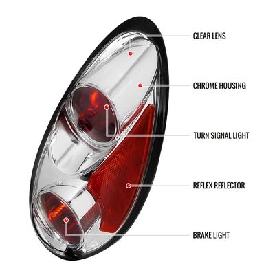 2001-2005 Chrysler PT Cruiser Tail Lights Chrome Housing/Clear Lens