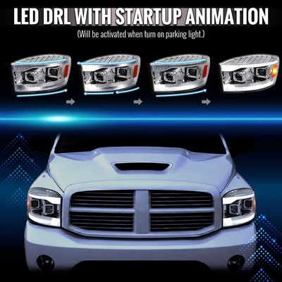 For Dodge RAM 1500 2006-08 / RAM 2500 3500 2006-09 Headlights Switchback LED Strips Turn Signals DRL Chrome Housing Lens