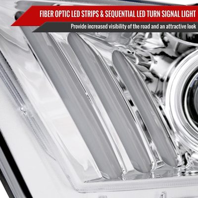 2010-2014 Ford Mustang Sequential LED Bar Projector Headlights Chrome/Clear