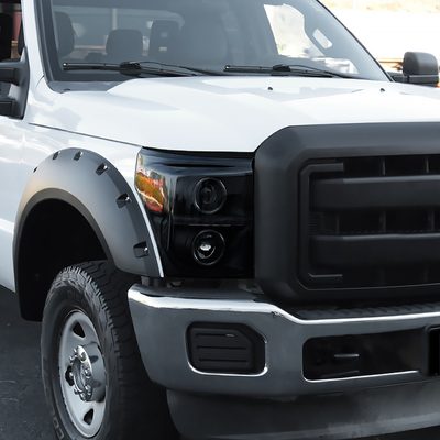 2011-2016 F-250 F-350 F-450 F-550 Dual Halo Headlights LED Signal Lights Smoke