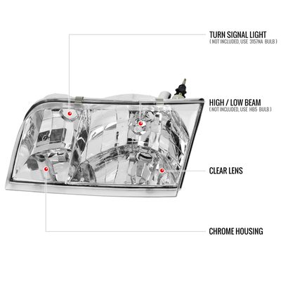 1998-2011 Ford Crown Victoria Factory Style Headlights Chrome/Clear Lens