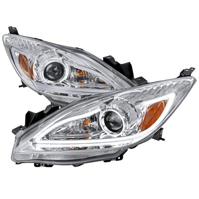 2010-2013 Mazda 3 Projector Headlights w/ LED Light Strip Chrome/Clear Lens