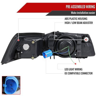 1999-2004 Ford Mustang Dual Halo V2 Projector Headlights Chrome/Clear Lens