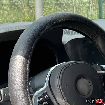 14.5-15.5’’ Steering Wheel Cover Black Leather Anti-slip Breathable