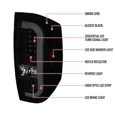 2014-2021 Toyota Tundra White Bar LED Tail Lights Glossy Black/Smoke
