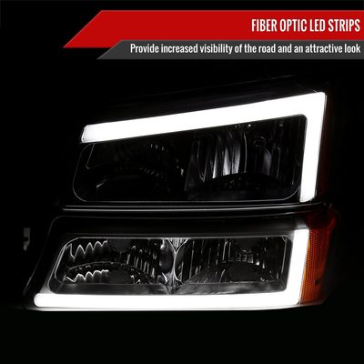 2002-2006 Chevy Avalanche/ Silverado LED Bar Headlights&Bumper Lights Chrome