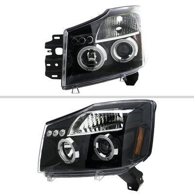 2004-2015 Nissan Titan/ 04-2007 Armada Dual Halo Projector Headlights Jet Black