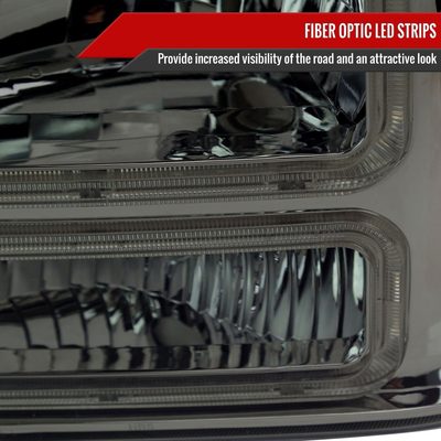 1999-2004 Ford F-250/350/450/550/Excursion Headlights Dual LED C-Bar Smoke